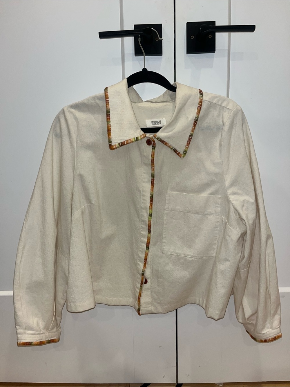 TOAST Hand Embroidered Boxy Cream Button up in ecru/multi